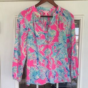 Lily Pulitzer Vibrant Elsa Top. Lobster in Love. Sz XS Excellent Condition.